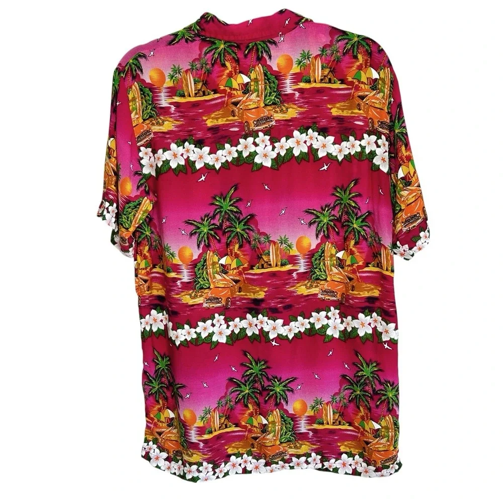 Vintage Jackpot Hawaiian Shirt Men Small Pink Floral Tropical Luau Tiki Vacation